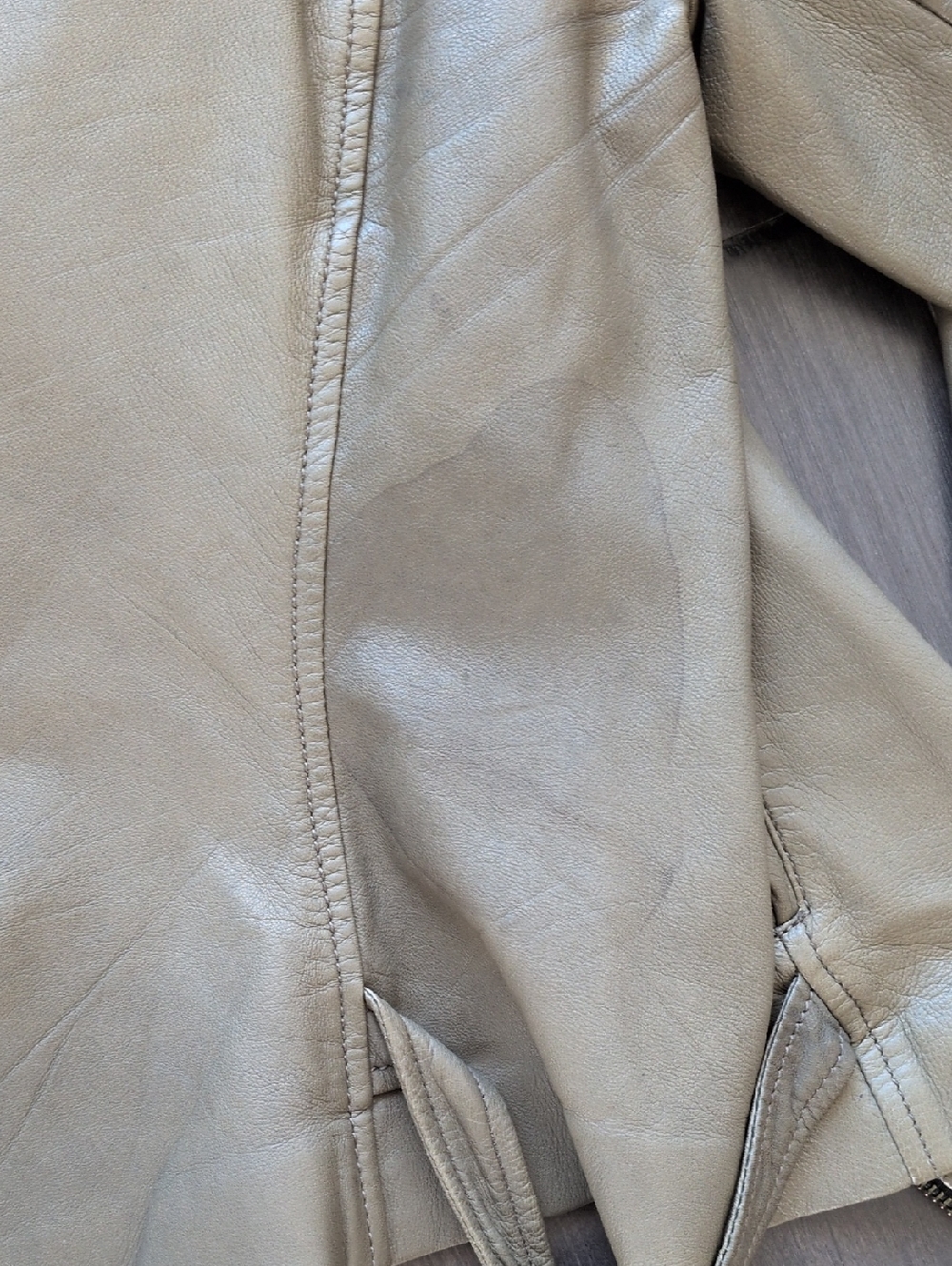 Vintage Trina Turk Olive Quilted-Shoulder Leather Moto Jacket - Picture 7 of 8